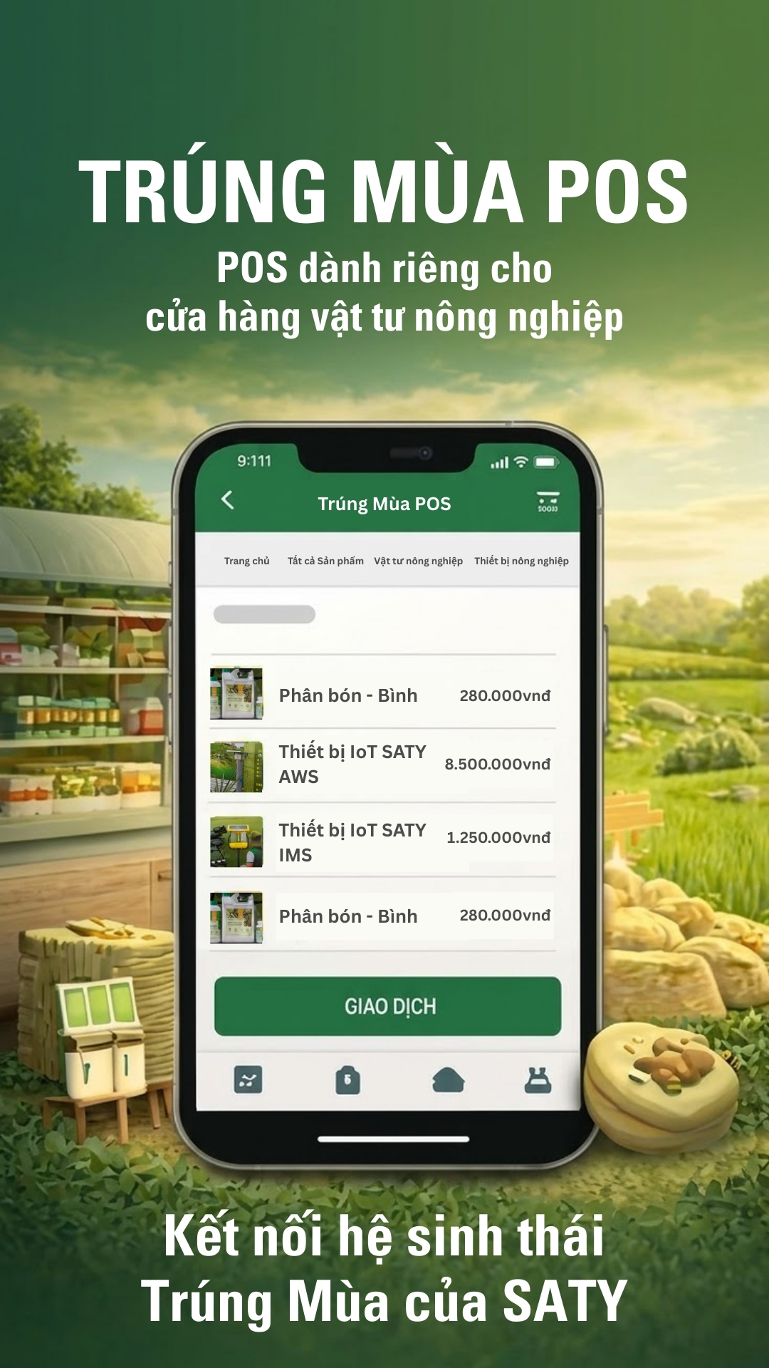 Giao diện chính của ứng dụng Trúng Mùa POS